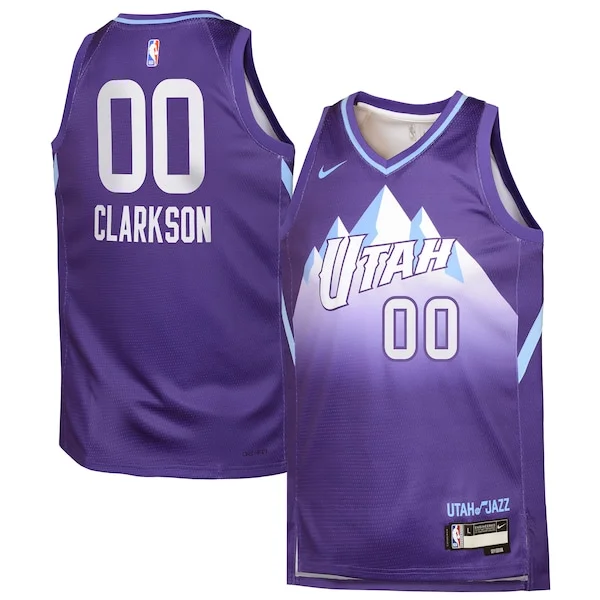 Bellissimo Trendy Classico Jordan Clarkson Utah Jazz Nike Youth 2024/25 Swingman Player Jersey City Edition Purple per i Fan Veri