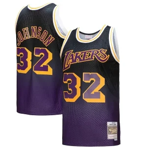 Meraviglioso Attraente Trendy Magic Johnson Los Angeles Lakers 1984/85 Hardwood Classics Fadeaway Swingman Player Jersey Purple/Black/Gold per i Fan Veri