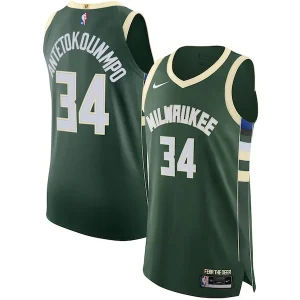 Fascinante Eccezionale Elegante Giannis Antetokounmpo Milwaukee Bucks Nike Authentic Jersey Association Edition Hunter Green per i Fan Veri
