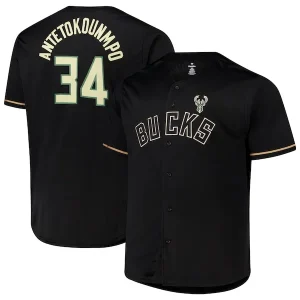 Raffinato Giannis Antetokounmpo Milwaukee Bucks Profile Big & Tall Name & Number Button Up Jersey Black per i Fan Veri