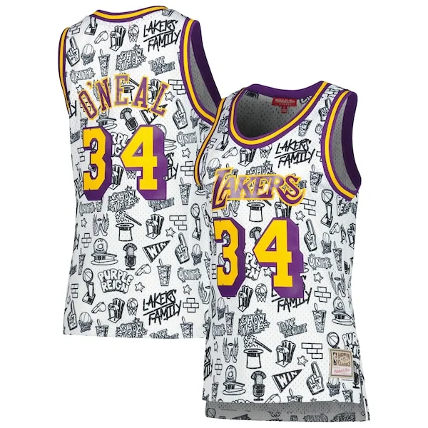 Lussuoso Shaquille O'Neal Los Angeles Lakers Women's 1996 Doodle Swingman Jersey White per i Fan Veri