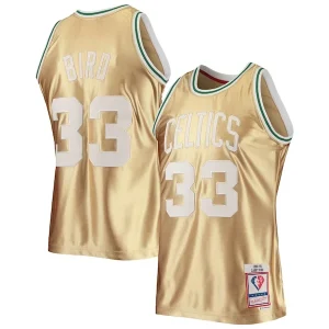 Lussuoso Comodo Larry Bird Boston Celtics 75th Anniversary 1985/86 Hardwood Classics Swingman Jersey Gold per i Fan Veri