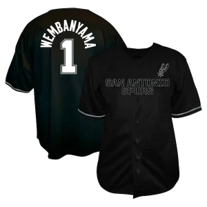 Prestigioso Carino Victor Wembanyama San Antonio Spurs Profile Big & Tall Name & Number Button Up Jersey Black per i Fan Veri