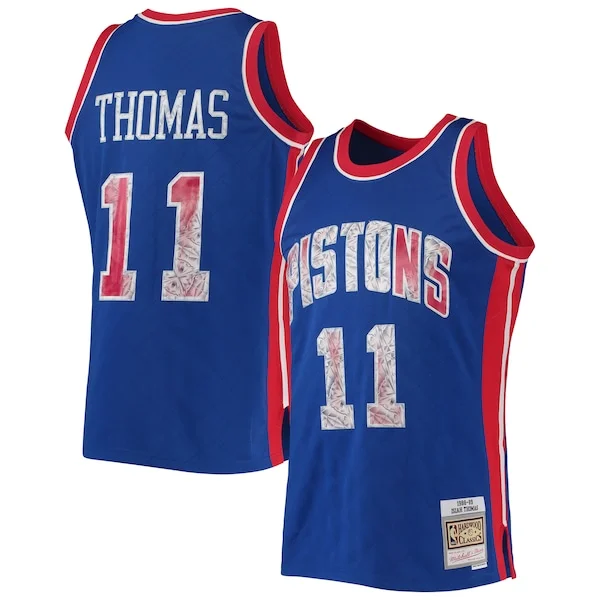Cool Stupendo Isiah Thomas Detroit Pistons 1988/89 Hardwood Classics NBA 75th Anniversary Diamond Swingman Jersey Blue per i Fan Veri