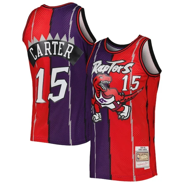 Prestigioso Trendy Eccezionale Vince Carter Toronto Raptors Hardwood Classics 1998/99 Split Swingman Jersey Purple/Red per i Fan Veri