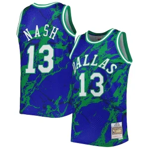 Elegante Meraviglioso Steve Nash Dallas Mavericks 1998/99 Hardwood Classics Marble Swingman Jersey Blue per i Fan Veri