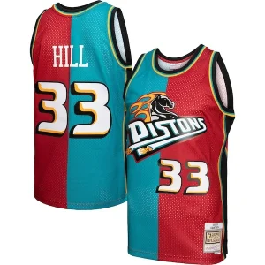 Trendy Grant Hill Detroit Pistons Hardwood Classics 1999/00 Split Swingman Jersey Teal/Red per i Fan Veri