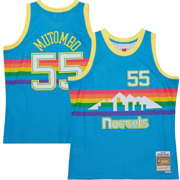 Eccezionale Dikembe Mutombo Denver Nuggets Hardwood Classics 1991/92 Tropical Swingman Jersey Blue per i Fan Veri