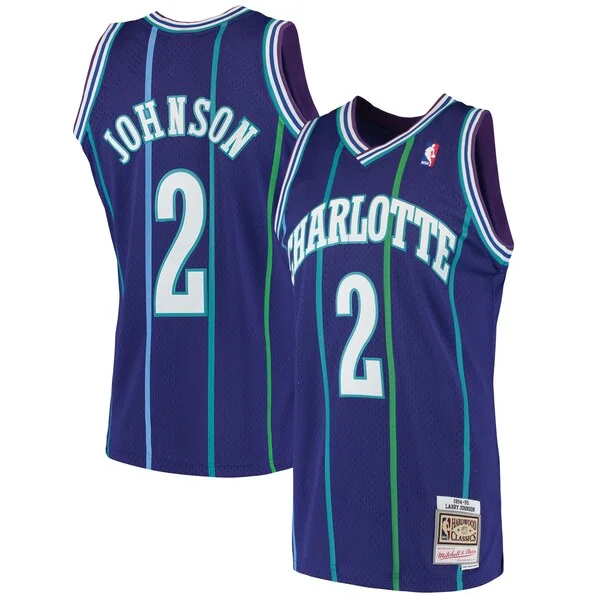 Raffinato Attraente Robusto Larry Johnson Charlotte Hornets 1994/95 Hardwood Classics Swingman Jersey Purple per i Fan Veri