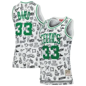 Trendy Larry Bird Boston Celtics Women's 1985 Doodle Swingman Jersey White per i Fan Veri