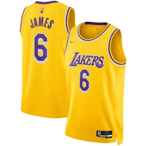 Comodo LeBron James Los Angeles Lakers Nike 2021/22 Diamond Swingman Jersey Icon Edition Gold per i Fan Veri