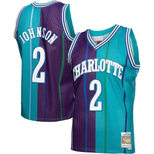 Prestigioso Larry Johnson Charlotte Hornets Hardwood Classics Split Swingman Jersey Teal/Purple per i Fan Veri