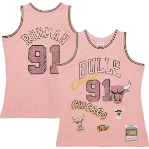 Carino Versatile Attraente Dennis Rodman Chicago Bulls 1997/98 Swingman Sidewalk Sketch Jersey Pink per i Fan Veri