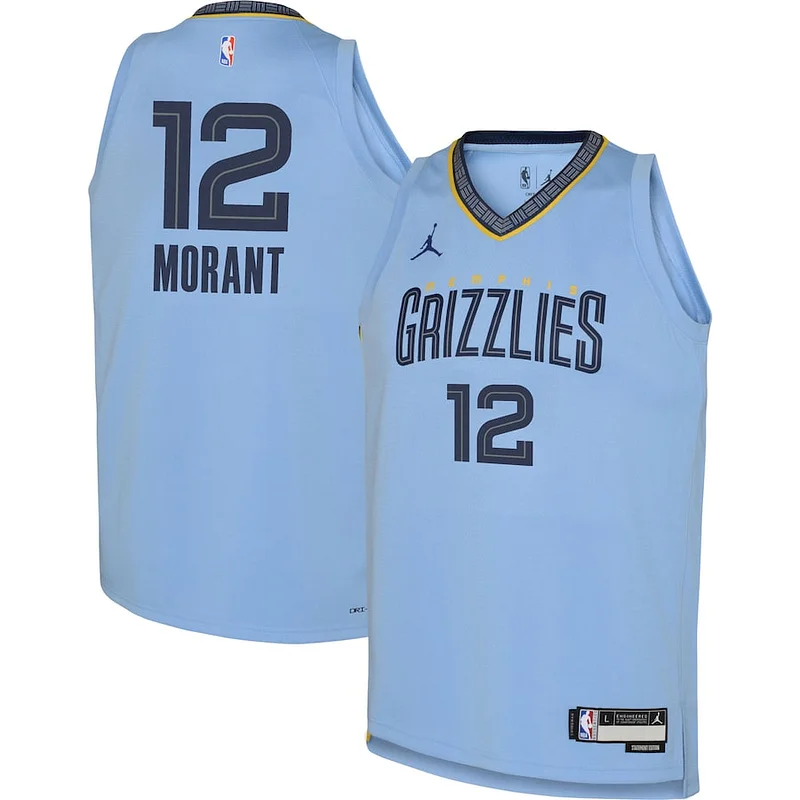 Elegante Versatile Prestigioso Ja Morant Memphis Grizzlies Jordan Brand Youth Swingman Jersey Statement Edition Light Blue per i Fan Veri