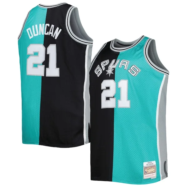 Gorgeous Accattivante Elegante Tim Duncan San Antonio Spurs Big & Tall Hardwood Classics 1998/99 Split Swingman Jersey Black/Teal per i Fan Veri