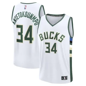 Ottimo Comodo Fascinante Giannis Antetokounmpo Milwaukee Bucks Fast Break Replica Player Jersey Association Edition White per i Fan Veri