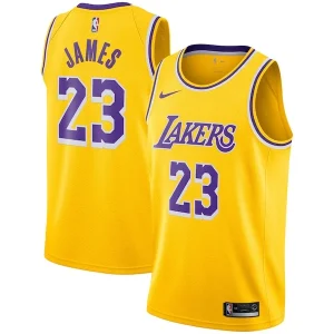 Pratico Classico Resistente LeBron James Los Angeles Lakers Nike Swingman Player Jersey Gold Icon Edition per i Fan Veri
