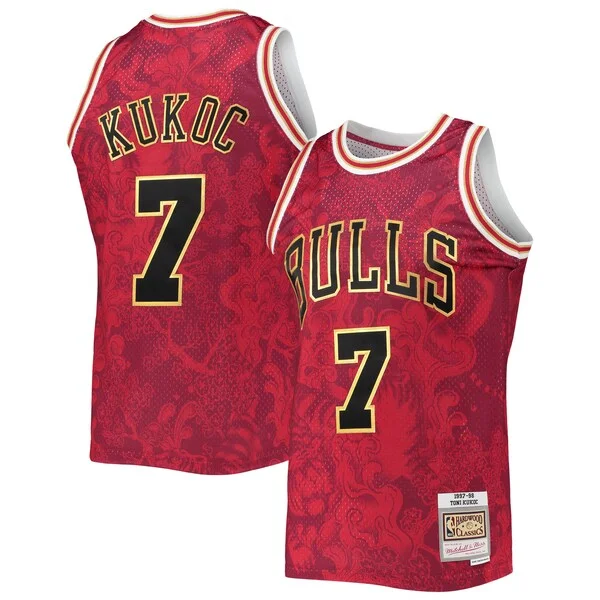Robusto Toni Kukoc Chicago Bulls Hardwood Classics 1997/98 Lunar New Year Swingman Jersey Red per i Fan Veri