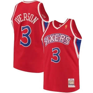 Comodo Allen Iverson Philadelphia 76ers 1996/97 Hardwood Classics Authentic Jersey Red/Black/White per i Fan Veri