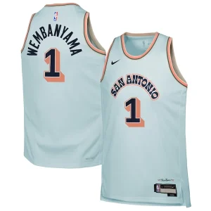 Splendido Pratico Moderno Victor Wembanyama San Antonio Spurs Nike Youth 2024/25 Swingman Player Jersey City Edition Light Blue per i Fan Veri