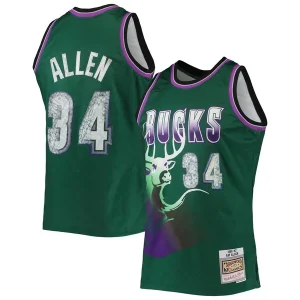 Attraente Ray Allen Milwaukee Bucks 1996/97 Hardwood Classics NBA 75th Anniversary Diamond Swingman Jersey Green per i Fan Veri
