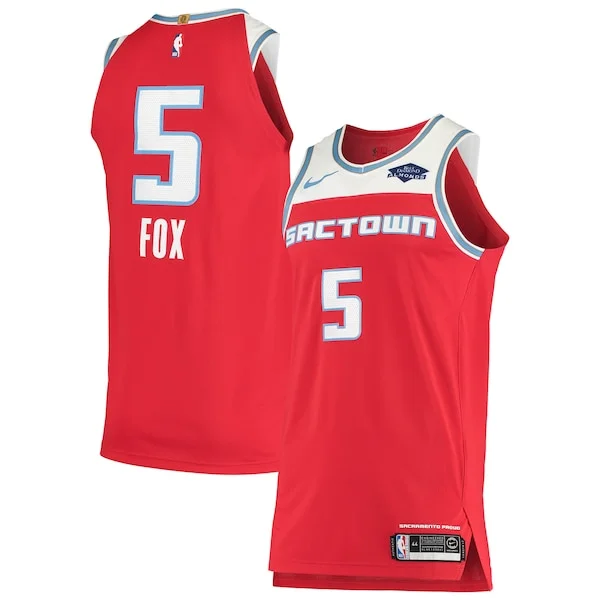Accattivante Lussuoso De'Aaron Fox Sacramento Kings Nike Authentic Badge Jersey City Edition Red per i Fan Veri