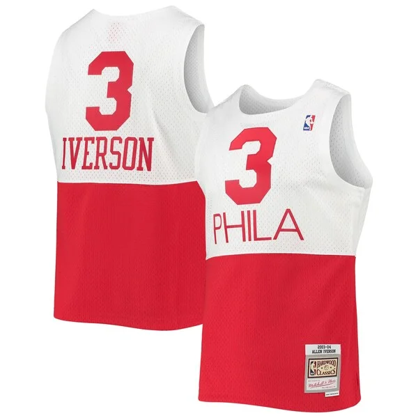 Moderno Allen Iverson Philadelphia 76ers 2003/2004 Hardwood Classics Swingman Jersey White/Red per i Fan Veri