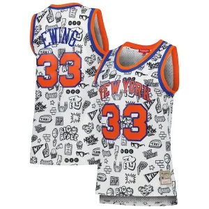 Bellissimo Pratico Elegante Patrick Ewing New York Knicks Women's 1991 Doodle Swingman Jersey White per i Fan Veri