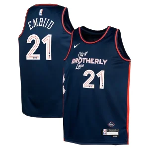 Meraviglioso Eccezionale Joel Embiid Philadelphia 76ers Nike Youth Swingman Replica Jersey City Edition Navy per i Fan Veri
