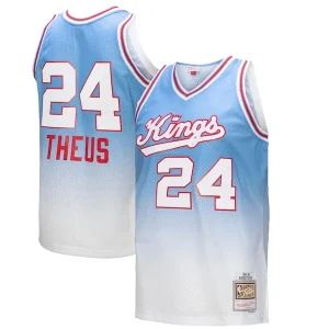 Sofisticato Lussuoso Classico Reggie Theus Sacramento Kings 1985/86 Hardwood Classics Fadeaway Swingman Player Jersey White/Light Blue per i Fan Veri
