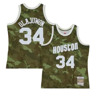 Trendy Lussuoso Hakeem Olajuwon Houston Rockets Hardwood Classics 1993/94 Ghost Green Swingman Jersey Camo per i Fan Veri