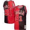 Magnifico Meraviglioso Comodo Dennis Rodman Chicago Bulls Hardwood Classics 1995/96 Split Swingman Jersey Red/Black per i Fan Veri