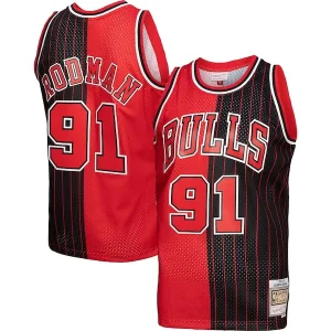 Magnifico Meraviglioso Comodo Dennis Rodman Chicago Bulls Hardwood Classics 1995/96 Split Swingman Jersey Red/Black per i Fan Veri