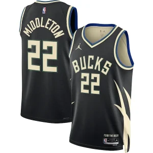 Pratico Classico Khris Middleton Milwaukee Bucks Jordan Brand Unisex Swingman Jersey Statement Edition Black per i Fan Veri