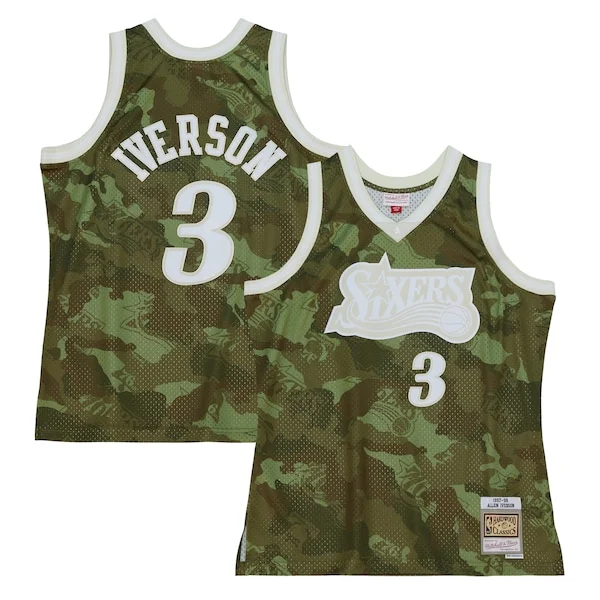 Trendy Allen Iverson Philadelphia 76ers Hardwood Classics 1997/98 Ghost Green Swingman Jersey Camo per i Fan Veri