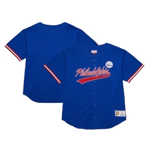Carino Incantevole Raffinato Philadelphia 76ers Hardwood Classics On The Clock Mesh Fashion Baseball Jersey Royal per i Fan Veri
