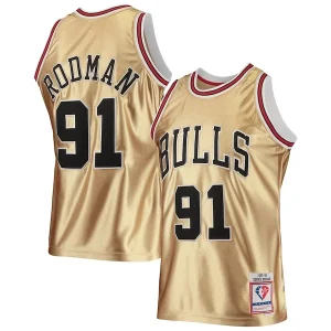 Sofisticato Delizioso Dennis Rodman Chicago Bulls 75th Anniversary 1997/98 Hardwood Classics Swingman Jersey Gold per i Fan Veri