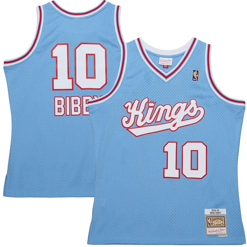 Fantastico Mike Bibby Sacramento Kings 2001/02 Hardwood Classics Swingman Jersey Light Blue per i Fan Veri