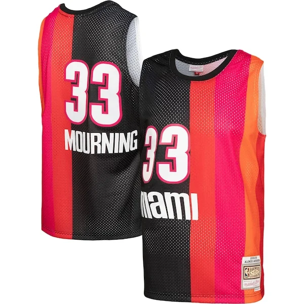 Carino Elegante Alonzo Mourning Miami Heat Hardwood Classics 2005/06 Split Swingman Jersey Black/Red per i Fan Veri