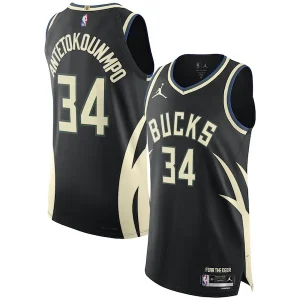 Robusto Delizioso Giannis Antetokounmpo Milwaukee Bucks Jordan Brand Authentic Player Jersey Statement Edition Black per i Fan Veri