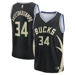 Moderno Giannis Antetokounmpo Milwaukee Bucks Youth Fast Break Replica Player Jersey Statement Edition Black per i Fan Veri