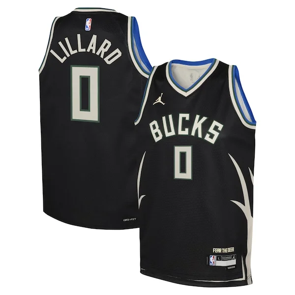 Magnifico Damian Lillard Milwaukee Bucks Jordan Brand Youth Swingman Jersey Statement Edition Black per i Fan Veri