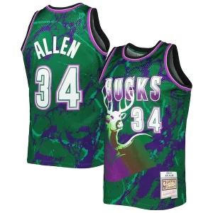 Delizioso Eccezionale Resistente Ray Allen Milwaukee Bucks 1996/97 Hardwood Classics Marble Swingman Jersey Green per i Fan Veri