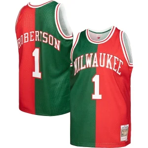 Fantastico Trendy Oscar Robertson Milwaukee Bucks Hardwood Classics 1971/72 Split Swingman Jersey Green/Red per i Fan Veri