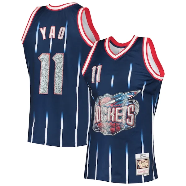Delizioso Carino Yao Ming Houston Rockets 2002/03 Hardwood Classics NBA 75th Anniversary Diamond Swingman Jersey Navy per i Fan Veri