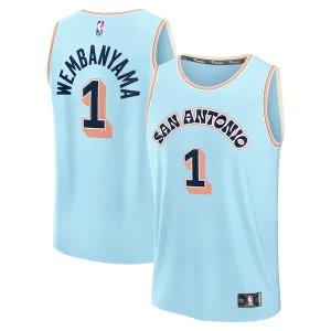 Moderno Victor Wembanyama San Antonio Spurs 2024/25 Fast Break Player Jersey City Edition Light Blue per i Fan Veri