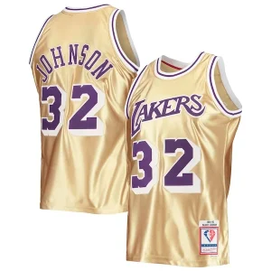 Eccezionale Bellissimo Ottimo Magic Johnson Los Angeles Lakers 75th Anniversary 1984/85 Hardwood Classics Swingman Jersey Gold per i Fan Veri