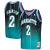 Robusto Fantastico Splendido Larry Johnson Charlotte Hornets 1992/93 Hardwood Classics Fadeaway Swingman Player Jersey Teal/Black per i Fan Veri
