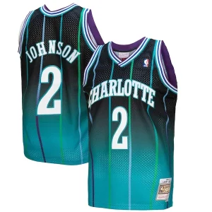 Robusto Fantastico Splendido Larry Johnson Charlotte Hornets 1992/93 Hardwood Classics Fadeaway Swingman Player Jersey Teal/Black per i Fan Veri