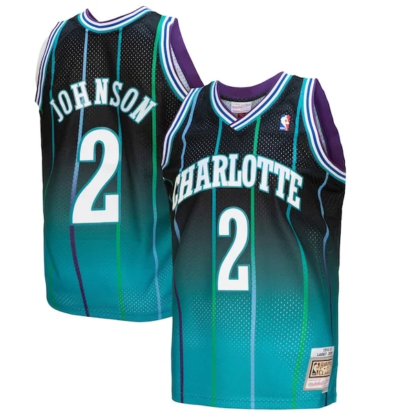 Robusto Fantastico Splendido Larry Johnson Charlotte Hornets 1992/93 Hardwood Classics Fadeaway Swingman Player Jersey Teal/Black per i Fan Veri